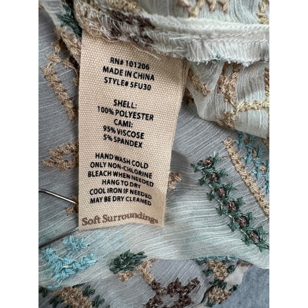 Soft Surroundings Reglan Sanibella Embroidered Boho Blouse 3X Ivory Blue Sheer - Picture 4 of 10